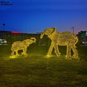High Quality Stainless Steel <b>Elephant</b> Plated & Painted Metal Sculpture with Lights Die Cut Logo Painting Model - Product Image 4