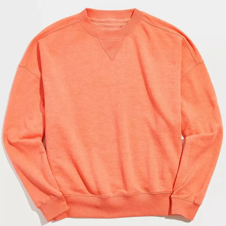Custom Embroidered V Stitching Jumper Factory Clothing Orange Mens French Terry Crewneck Sweatshirts