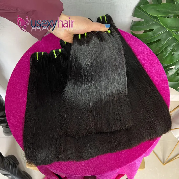 Harga grosir Super Double Drawn Virgin Remy Vietnam ekstensi rambut manusia dijahit dalam kain rambut bundel jalinan gelap alami