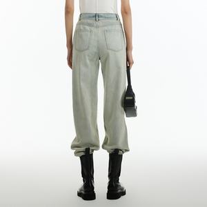 กางเกงยีนส์สีน้ำเงินขาดๆ สำหรับผู้หญิง ผ้าฝ้าย 100% กางเกงเดนิมทรงตรง ลุควินเทจ ซักแบบ Dirty Wash - Product Image 4