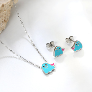 Conjunto de pendientes y collar con colgante de fantasma, bonito y dulce, para mujer, aleación de zinc, regalo de joyería de dibujos animados - Product Image 4