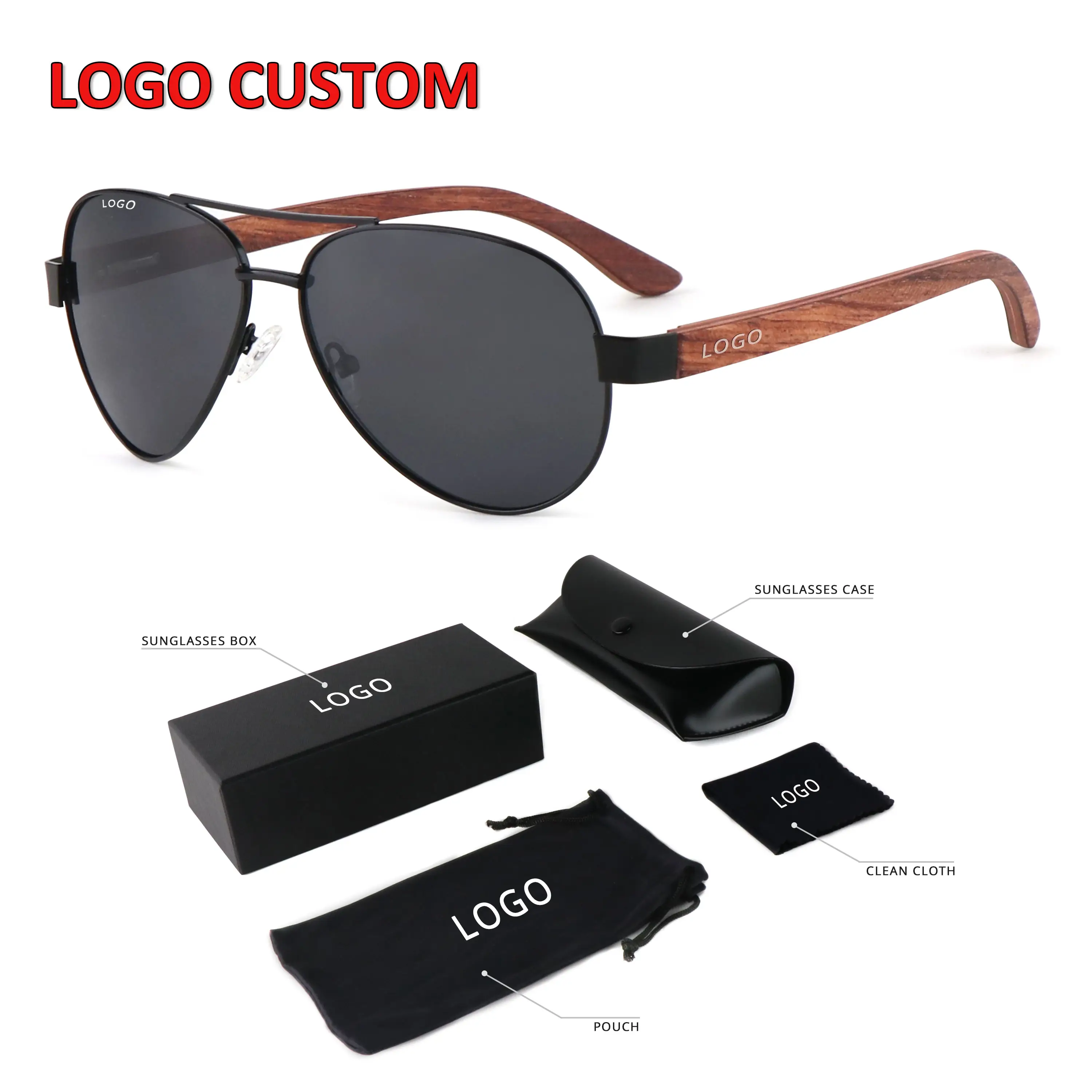 2023 Wood Sunglasses TAC Shades Classic Aviation Custom Sunglasses Logo Lentes Gafas Sol Men Polarized Wooden Sunglasses