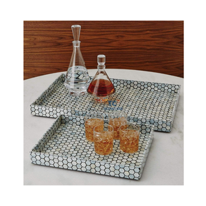 Exquisita bandeja de servicio redonda de nácar de lujo hecha a mano, precio adecuado, bandeja de madera de Chocolate para servir - Product Image 6