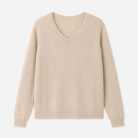 Pull en maille fine beige pour femme, manches longues, col rond, marque privée, vente en gros