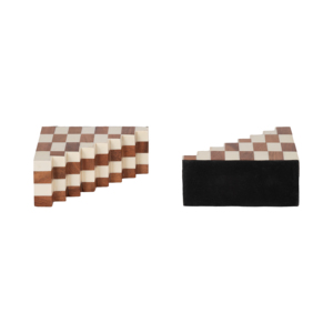 Fermalibri Decorativi con Motivo a Scacchi in Resina e Legno, Decorazione per Libreria in Stile Moderno - Product Image 5