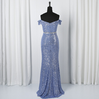 Robe de soirée élégante à épaules dénudées, paillettes, faite à la main, tenue de fête, bleue, nouvelle collection,