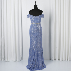 Nuovo arrivo elegante della spalla off hand made <span class=keywords><strong>paillettes</strong></span> abiti del partito formale abiti da sera <span class=keywords><strong>blu</strong></span> - Product Image 2