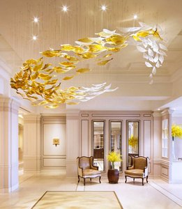 Luminaire de Plafond Soufflé Led Teinté Déco Suspendu Grands Lustres d'Art Lampe en Osier Moderne Cristal Orme Suspension Luminaires - Product Image 1