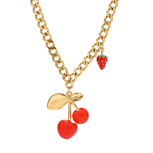 Collar de Cadena de Acero Inoxidable Hipoalergénico de Moda, con Colgante de Fresa y Cereza, Joyería para Mujer, Gran Venta - Product Image 6