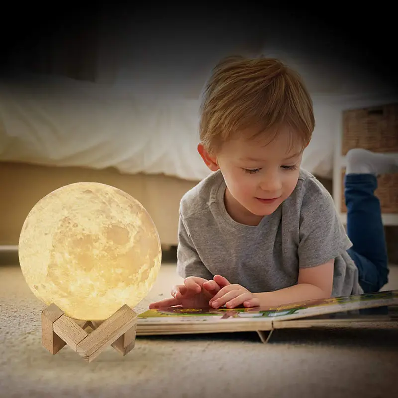 Lampe LED imprimée en 3D représentant la lune, Rechargeable, avec télécommande tactile, 16 couleurs changeantes, idéal comme cadeau pour la maison