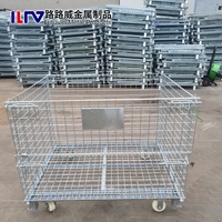 Caisse de stockage en acier pliable robuste avec roues, conteneur de palettes empilable en métal