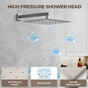 American Style 12-inch Wall-<b>Mounted</b> 304 Stainless Steel Water-powered LED Digital Display Rainfall Shower Head Matte Black BXW-0 - Product Image 1