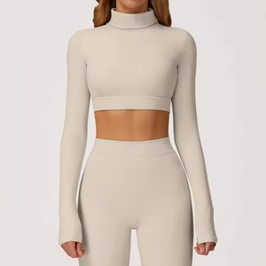 Fabricant de vêtements de yoga – Hauts de yoga décontractés pour femmes, à col montant, moulants, dos nu, à manches longues, pour la course, le fitness et la gym - Product Image 5