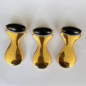 Rouleau de jade pour le visage, manche en alliage de zinc, obsidienne noire, quartz rose, Guasha - Product Image 1