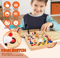 Tableau d'activités avec 19 interrupteurs lumineux LED, jouets Montessori pour les enfants de 1, 2 et 3 ans, tableau sensoriel en bois, jouets de voyage pour tout-petits