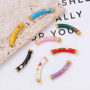 Chinese Style Cloisonne Enamel Lotus Half <b>Bracelet</b> Curved Tube DIY Jewelry Accessory Small Alloy Findings - Product Image 4