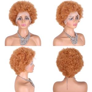 27 #   Perruques frontales <span class=keywords><strong>sans</strong></span> colle en cheveux humains vierges brésiliens, boucles afro courtes, coupe pixie, franges, cheveux de bébé, nœuds décolorés, brun foncé, petite taille - Product Image 3