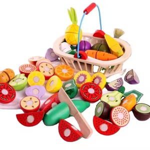 <span class=keywords><strong>Montessori</strong></span> giocattoli educativi <span class=keywords><strong>cucina</strong></span> in legno taglio giocattolo cassa di tagliare e giocare frutta e verdura assortita Set - Product Image 1