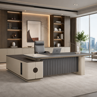Bureau de direction en L sophistiqué avec armoire latérale, table de PDG/manager grise pour espace de travail d'entreprise