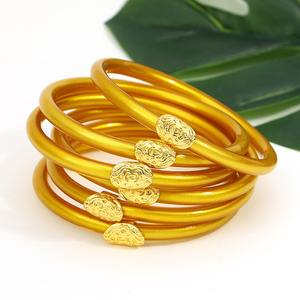 Bracelets en métal sculpté simple multicolores remplis de paillettes, bracelets en silicone, bracelets bouddhistes, bracelets de temple, <span class=keywords><strong>bijoux</strong></span> pour femmes - Product Image 3