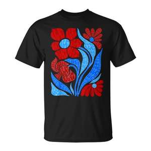 T-shirt unisexe rouge et bleu à motif floral, impression numérique, col rond, manches courtes, vêtements patriotiques, activités promotionnelles pour adultes - Product Image 1