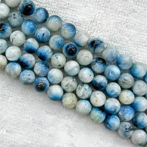 Larmes bleues brésiliennes polies naturelles/pierres précieuses de glace/pierres précieuses d'énergie yeux bleus perles en vrac pour la fabrication de bijoux Bracelet