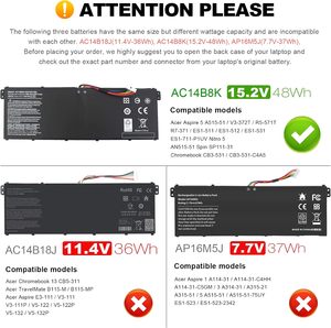 แบตเตอรี่สำรองสำหรับแล็ปท็อป AC14B8K ลิเธียมโพลิเมอร์15.2โวลต์48Wh ในสต็อกรับประกัน180วันสำหรับรุ่นที่รองรับ Acer - Product Image 4