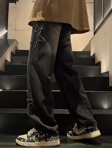<span class=keywords><strong>Jeans</strong></span> da <span class=keywords><strong>Uomo</strong></span> a Gamba Dritta e Larga con Ricamo a Stella Colorata, Pantaloni in Denim Stile <span class=keywords><strong>Boyfriend</strong></span> Casual High Street - Product Image 3