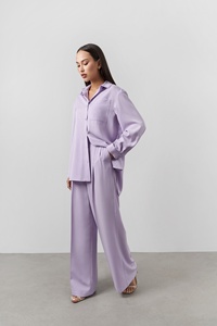 Casual nuovo Design collo basso maniche lunghe <span class=keywords><strong>con</strong></span> bottone anteriore <span class=keywords><strong>con</strong></span> spacco laterale camicia semplice camicetta <span class=keywords><strong>con</strong></span> <span class=keywords><strong>cintura</strong></span> da donna - Product Image 3
