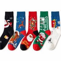 Chaussettes en coton jacquard à motifs de Noël, chaussettes mi-hautes 200N, motif Père Noël et rennes, boîte cadeau, chaussettes décontractées pour hommes, idéales pour les fêtes