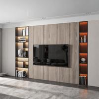 Console multimédia LED avec tiroirs, moderne, en MDF noir, pour salle de divertissement, en bois massif brun