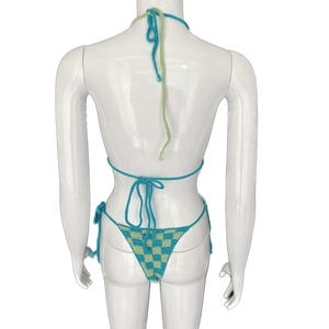 Set di 2 Micro Bikini Verdi Fatti a Mano all'Uncinetto, Costume da Bagno Sexy con Lacci a Quadri Monster INC - Product Image 2