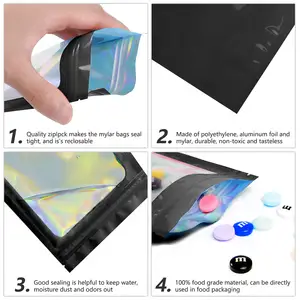 1000 buah 6x10 cm tas kemasan hologram Mylar hitam sachet tas kantong Foil anti bau bisnis kecil