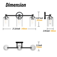 Éclairage de salle de bain moderne chromé à 3 lumières, verre cylindrique nervuré clair, argent, LED, lampes de courtoisie à intensité variable avec base E26 OEM