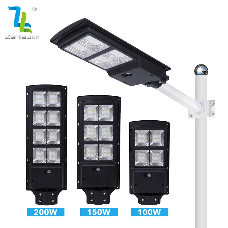 Nhà Máy Giá ngoài trời không thấm nước IP65 ABS LED vườn ánh sáng 100W 150W 200W tích hợp tất cả trong một năng lượng mặt trời dẫn ánh sáng đường phố