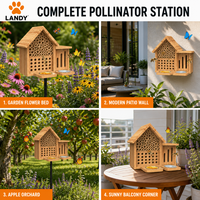 Maison pour insectes en bois carbonisé durable avec piquet métallique pour l'attraction des pollinisateurs dans le jardin