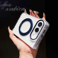 Casing Anti Benturan Transparan untuk iPhone Duo dengan Cincin Logam Putar dan Magnet, Bahan TPU PC untuk iPhone Duo