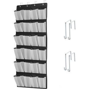Over The Door <b>Shoe</b> Organizer 24 Mesh Pockets Hanging Storage For <b>Shoes</b> White Black Rectangle <b>Hook</b> Type - Product Image 1