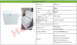 Congélateur coffre blanc BE1-251, -18 degrés, production OEM pour magasins et stockage commercial, 246 litres, couvercle mains libres pour usage domestique - Product Image 5