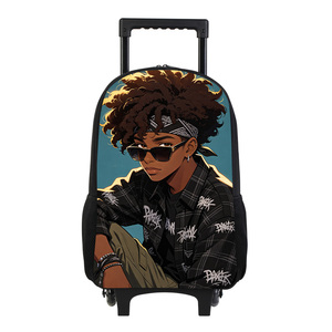 Custom Logo Trolley Backpack with Laptop Compartment African Boy Print Wheeled School Bag for Students Outdoor Travel <strong>Rucksack</strong> - Product Image 1