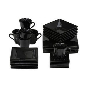 Platos de Cerámica Cuadrados Blancos Esmaltados de China a Precio Económico al por Mayor, Vajilla al por Mayor, Juegos de Platos para Hotel, Vajilla Negra de 72 Piezas - Product Image 1