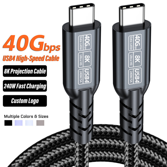 New Arrival USB4 Type-C Cable 40Gbps Thunderbolt 4/3 5A Fast Charging 8K Screen Mirroring Nylon Pure Copper Camera Computer