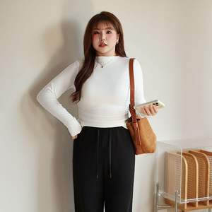 Haut tricoté à col roulé pour femme Pure Desire, très élastique, à manches longues, couleur noir, café au lait, grandes tailles, pour usage quotidien - Product Image 3