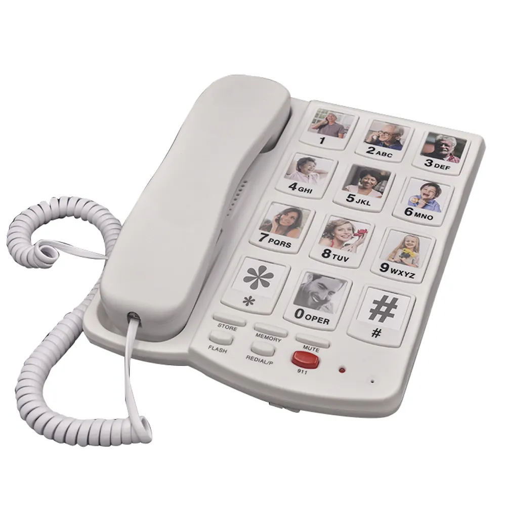 2G 3G 4G LTE FWP เดสก์ท็อปจอแสดงผลโทรศัพท์ไร้สายแบบคงที่พร้อมวิทยุ FM SOS/911โทรศัพท์ขนาดใหญ่สำหรับผู้สูงอายุชายชรา