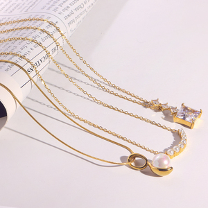 Women Fashion Stainless Steel Jewelry 18k Gold Plated Link <strong>Necklace</strong> White <strong>Pearl</strong> <strong>Pendant</strong> Zircon Charm Trendy Party Accessories - Product Image 4