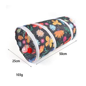 घंटी फर बॉल खिलौना के साथ नवीनतम प्रिंट ढहने वाली पिल्ला बिल्ली बिल्ली सुरंग घर - Product Image 5