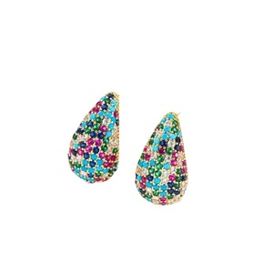Fashion Teardrop Stud Earrings Micro Pave Zirconia <b>Pink</b> Sky Blue Navy Green Women's Jewelry Gift Spring 2024 Yiwu - Product Image 5