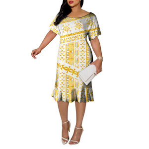 Vestido de tatuaje <span class=keywords><strong>Marquesan</strong></span> ecológico de alta calidad, manga corta, cola de pez, cuello grande, cintura Natural, ropa de moda lavable - Product Image 4