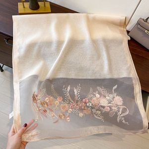 Sciarpa in <span class=keywords><strong>tulle</strong></span> trasparente best-seller del Bangladesh, nuova collezione primavera 2026, elegante foulard lungo in seta con ricami floreali da donna per matrimoni - Product Image 2