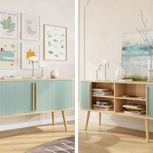 53-дюймовый синий шкаф Combohome с дверцами и полками-Credenza, современный стол медиаконсоли с хранилищем - Product Image 4